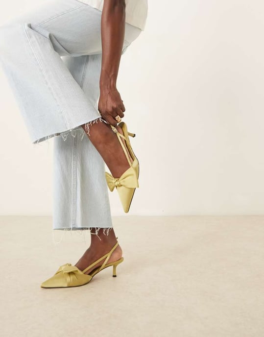 ASOS DESIGN Sunshine kitten heel slingback skor i grön - Image 3