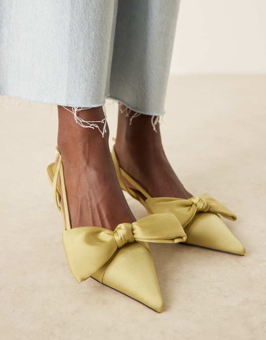 ASOS DESIGN Sunshine kitten heel slingback skor i grön - Image 4