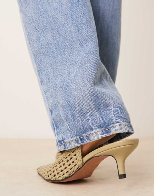 ASOS DESIGN Stjärnig vävdetalj midjehög klackskor i olivgrönt - Image 3