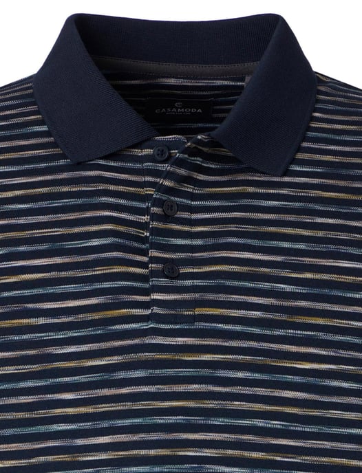 donkerblauwe gestreepte polo korte mouw Casa Moda normale fit - Image 3