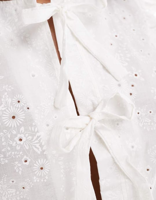Object tie front frill blouse in off white - Image 4
