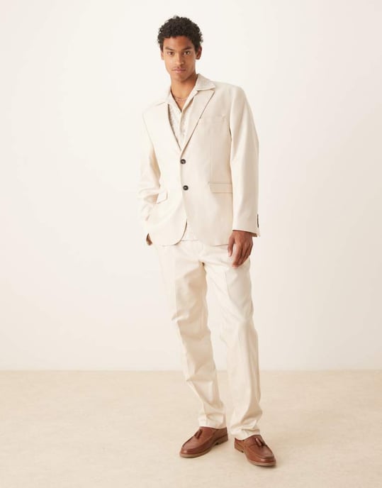 Utvald Ascot regular fit blazer i krämfärg - Image 2