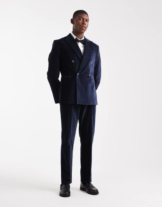 ASOS DESIGN slim suit jacket in navy lightweight velvet - NAVY - Image 2