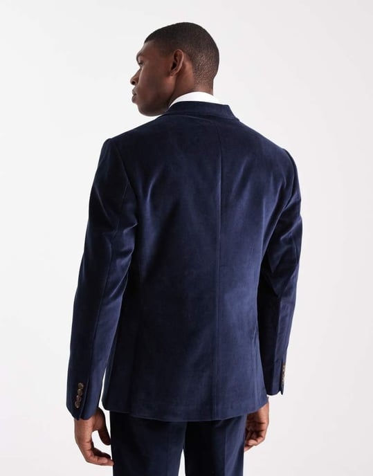 ASOS DESIGN slim suit jacket in navy lightweight velvet - NAVY - Image 3