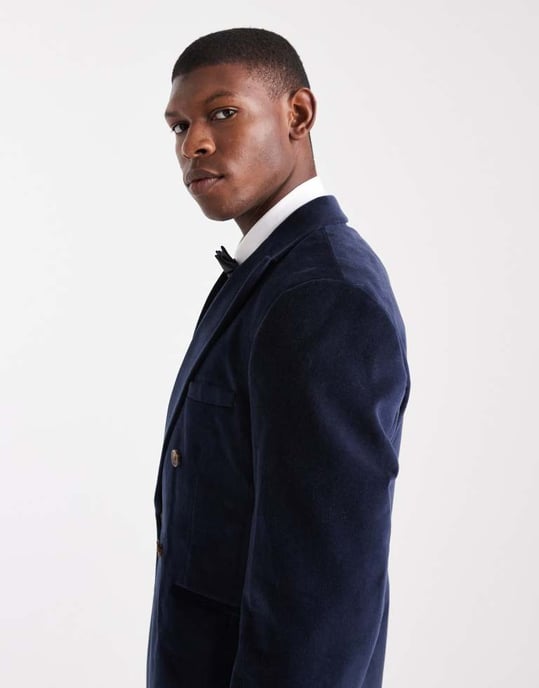 ASOS DESIGN slim suit jacket in navy lightweight velvet - NAVY - Image 4