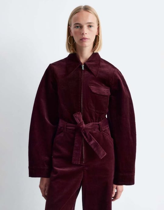 & Other Stories belted corduroy jumpsuit in burgundy - Image 1