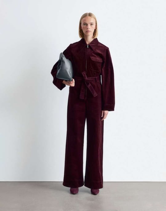 & Other Stories belted corduroy jumpsuit in burgundy - Image 3