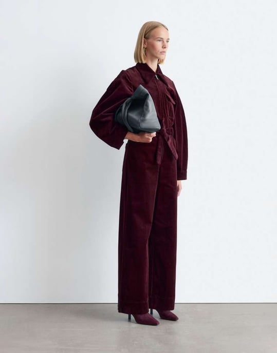 & Other Stories belted corduroy jumpsuit in burgundy - Image 4