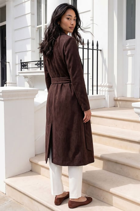 Petite Faux Suede Trench Coat - Image 3