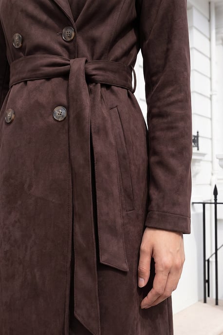 Petite Faux Suede Trench Coat - Image 4