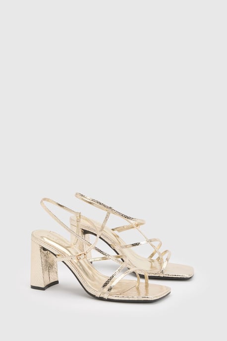 Metallic Snake Print Block Heel Strappy Heels - Image 3