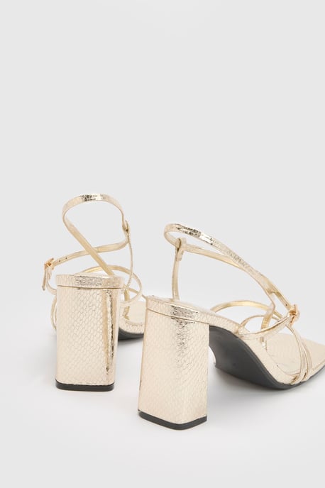 Metallic Snake Print Block Heel Strappy Heels - Image 4