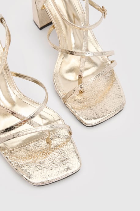 Metallic Snake Print Block Heel Strappy Heels - Image 5