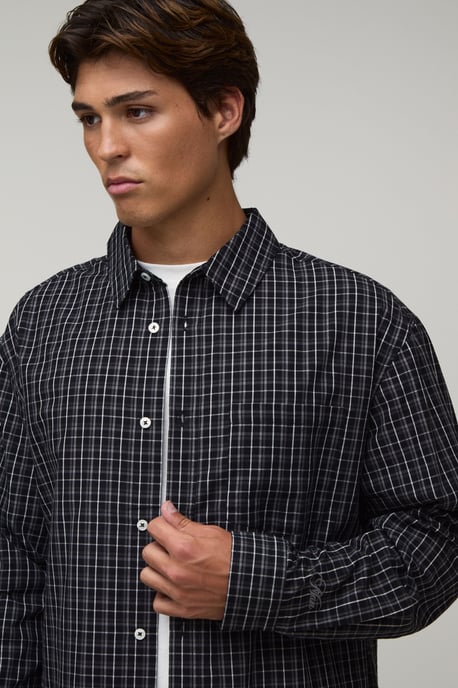 Oversized Boxy Midi Grid Long Sleeve Check Shirt - Image 2