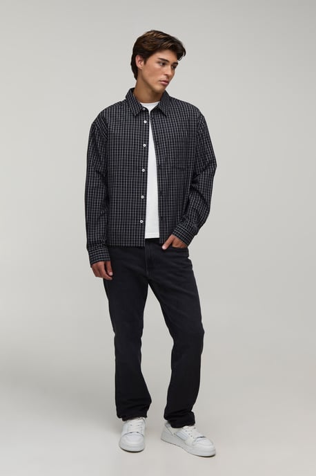 Oversized Boxy Midi Grid Long Sleeve Check Shirt - Image 4