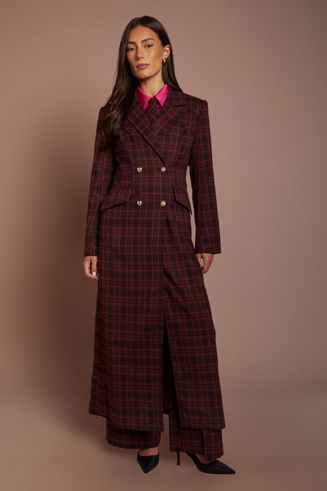 Check Double Breasted Formal Coat - Image 1