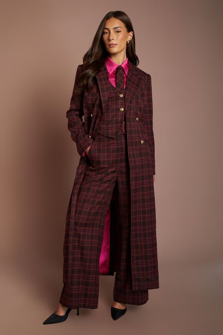 Check Double Breasted Formal Coat - Image 2