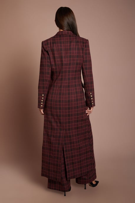 Check Double Breasted Formal Coat - Image 3