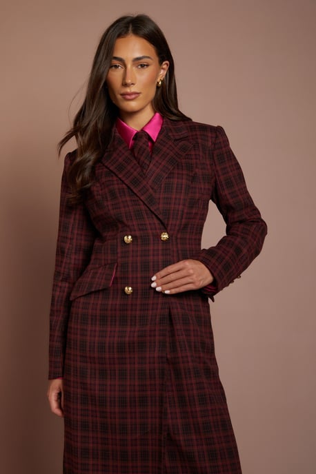 Check Double Breasted Formal Coat - Image 4