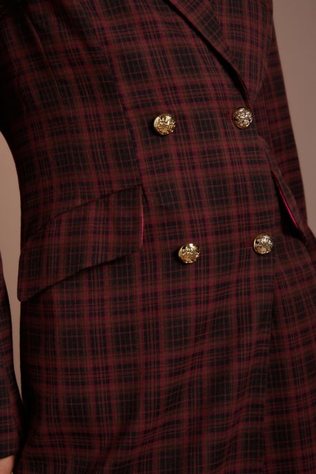 Check Double Breasted Formal Coat - Image 5