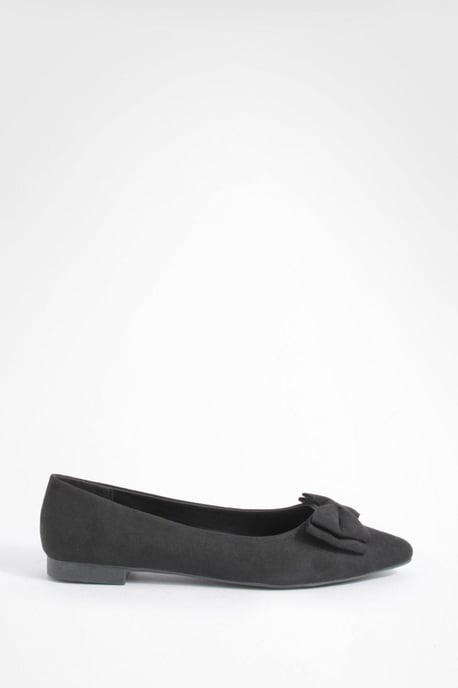 Wide Fit Faux Suede Bow Detail Pointed Flats - Image 2