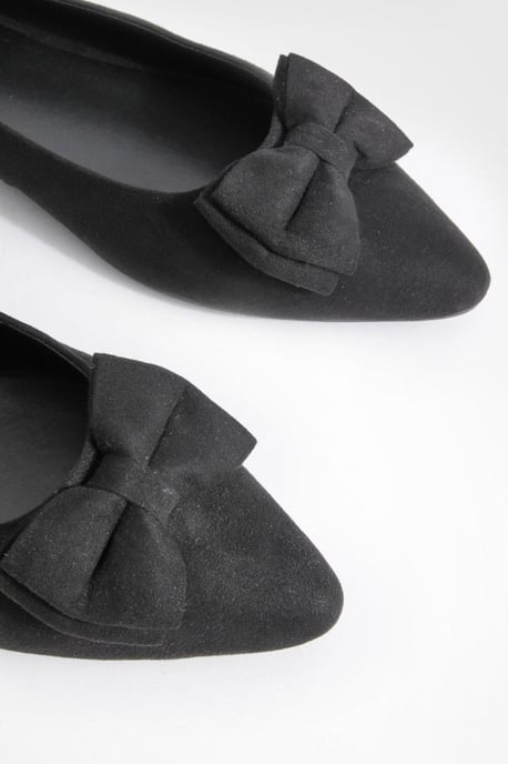 Wide Fit Faux Suede Bow Detail Pointed Flats - Image 4