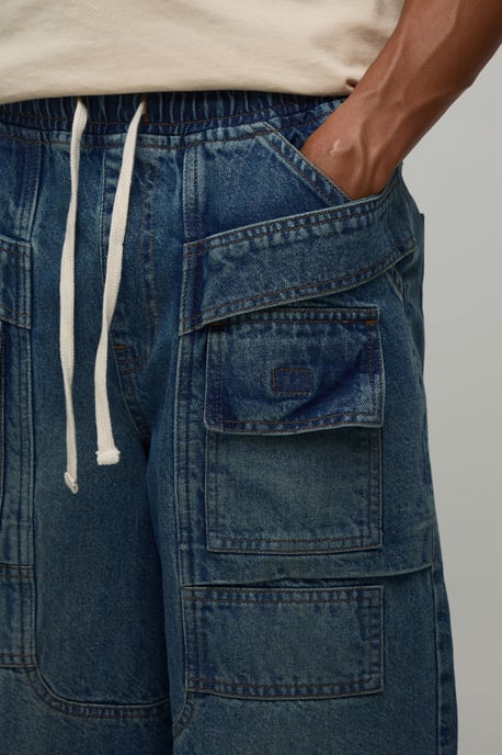 Extended Drawcord Cargo Pocket Baggy Jeans - Image 3