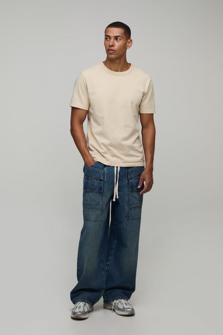 Extended Drawcord Cargo Pocket Baggy Jeans - Image 4