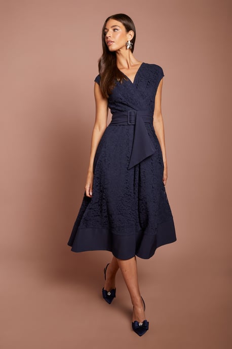 Belted Lace Midi Dress - Image 1