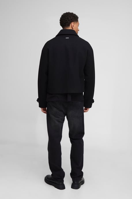 Double Breasted Cropped Melton Overcoat - Image 2