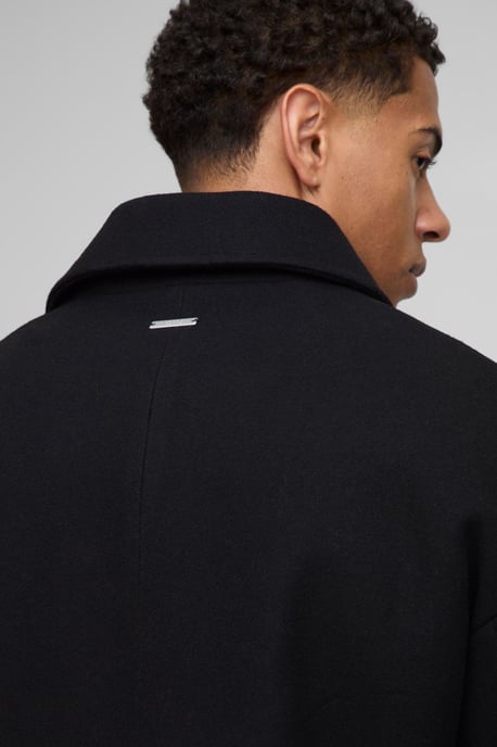 Double Breasted Cropped Melton Overcoat - Image 3