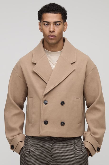 Double Breasted Cropped Melton Overcoat - Image 1