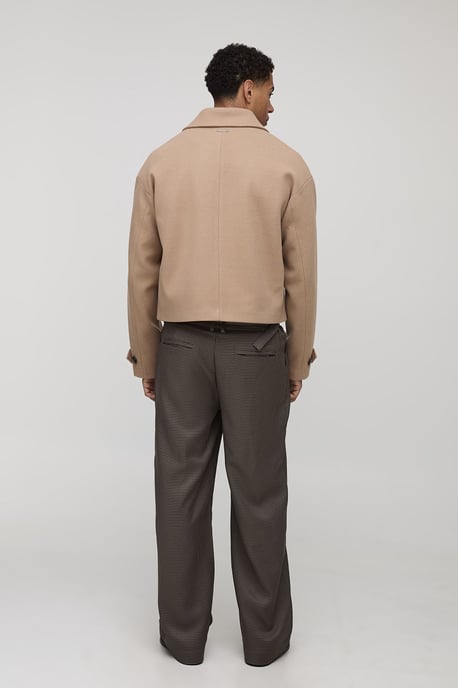 Double Breasted Cropped Melton Overcoat - Image 2