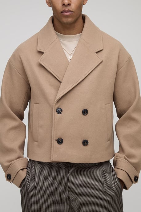 Double Breasted Cropped Melton Overcoat - Image 3