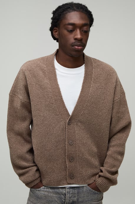 Relaxed Boxy Boucle Knitted Cardigan - Image 1