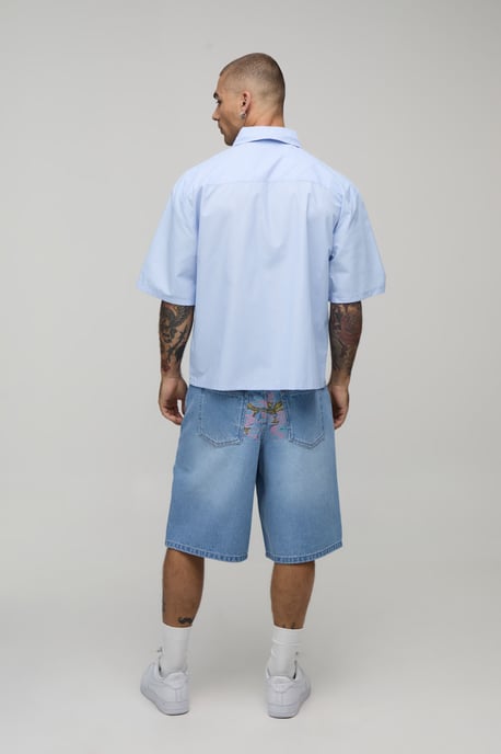 Baggy Rigid Floral Embroidered Denim Shorts - Image 2