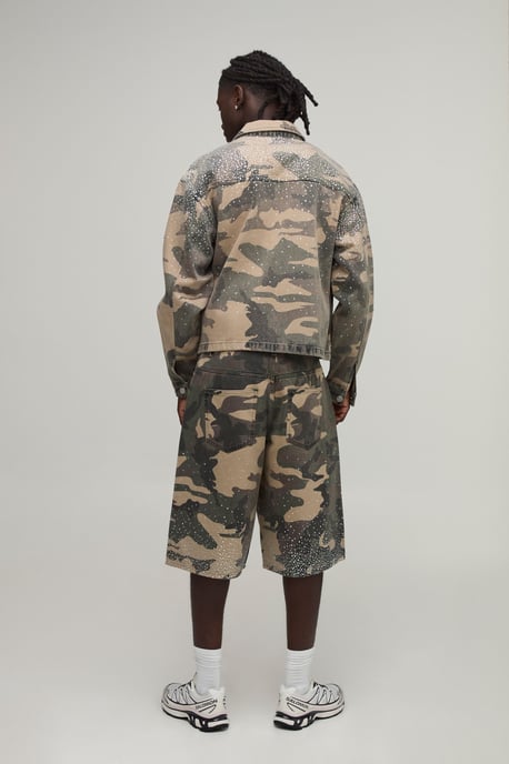 Camo Washed Relaxed Fit Rhinestone Co-Ord Jorts - Image 2