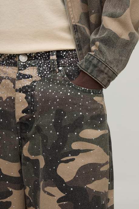Camo Washed Relaxed Fit Rhinestone Co-Ord Jorts - Image 3