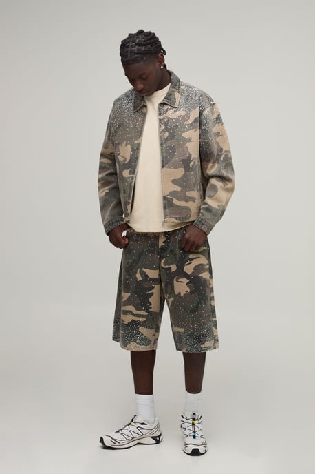 Camo Washed Relaxed Fit Rhinestone Co-Ord Jorts - Image 4