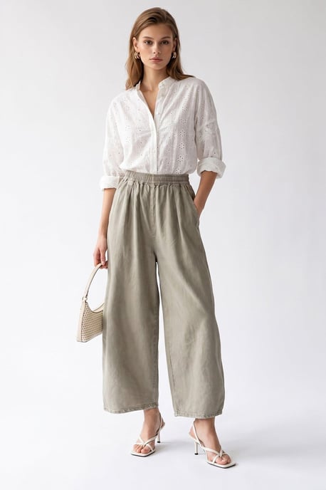 Wide-Leg Tencel Ankle-Length Trousers - Image 1