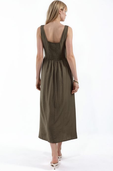 Solid Midi Dress with Square Collar - Image 3