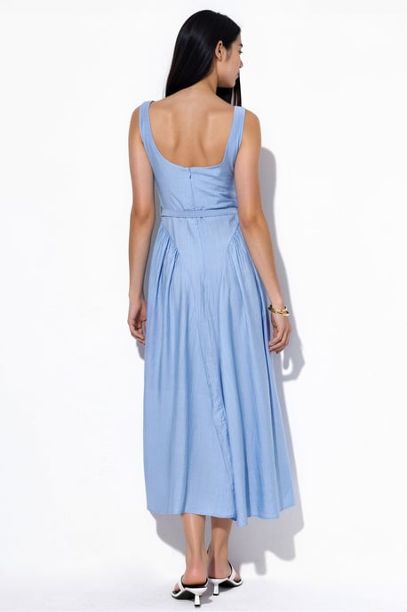 Square Collar Belted Midi Dress - Image 3