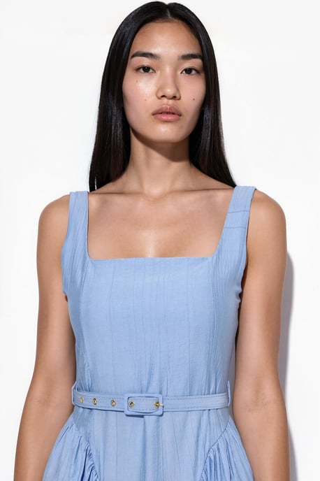 Square Collar Belted Midi Dress - Image 4