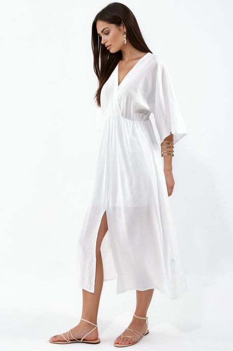 V-Neck Midi Wrap Dress with Three Quarter Sleeves - Image 2