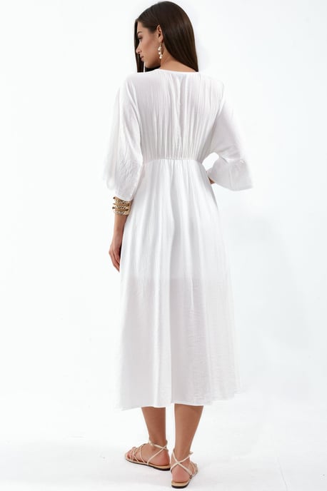 V-Neck Midi Wrap Dress with Three Quarter Sleeves - Image 3