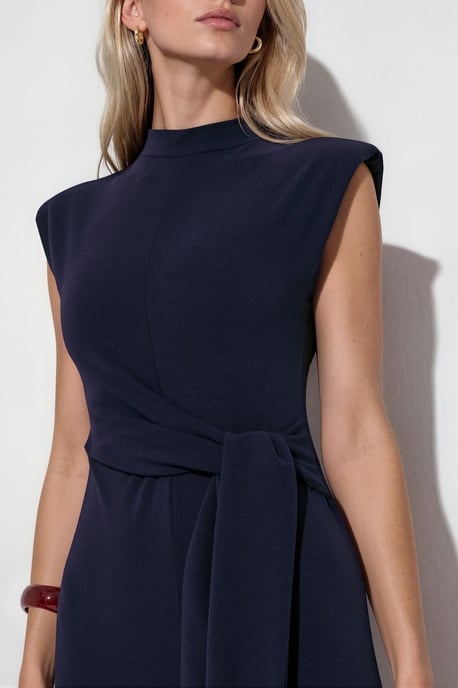 Sleeveless Fitted Midi Dress With Tie Detail - Image 4