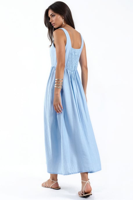 Solid Midi Dress with Square Collar - Image 3