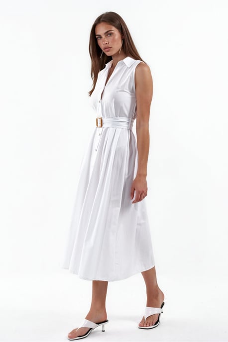 Belted Sleeveless Poplin Shirt Midi Dress - Image 2