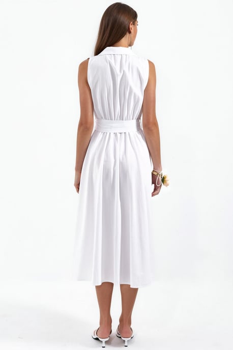 Belted Sleeveless Poplin Shirt Midi Dress - Image 3
