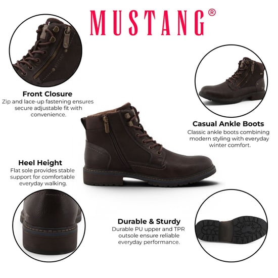 Mustang Men's Dark Brown Faux Leather Winter Lace-Up Ankle Boots - M0031006 - Image 2